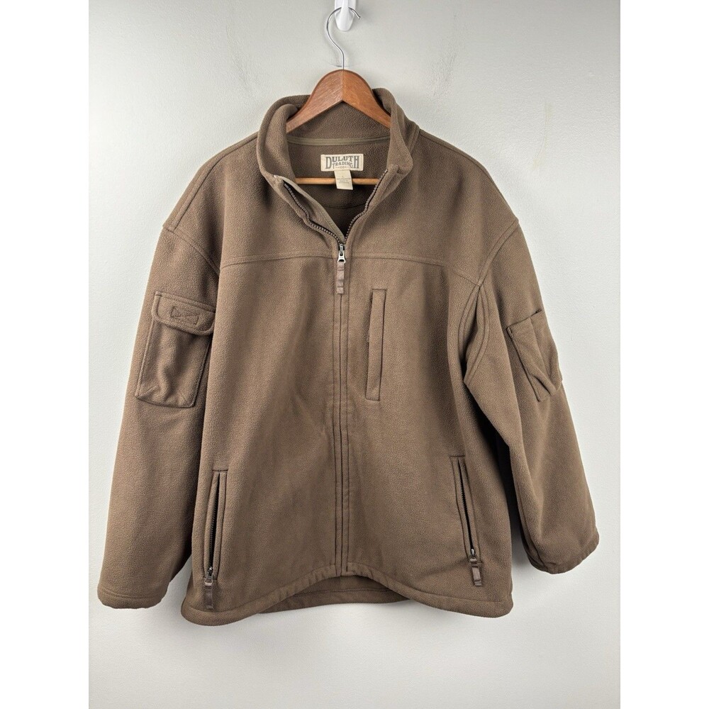 Duluth Trading Co Mens Full Zip Heavyweight Fleece Tactical Jacket Brown Large